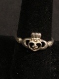 Old Pawn Irish Detailed Claddagh Design 9mm Wide Tapered High Polished Sterling Silver Ring Band