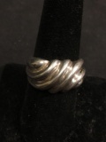 Grooved Scallop Dome Design 13mm Wide Tapered High Polished Signed Designer Sterling Silver Ring