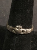 Old Pawn Irish Detailed Claddagh Design 6mm Wide Tapered High Polished Sterling Silver Ring Band