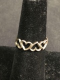 Four Staggered Open Heart Motif 5mm Wide Handmade Old Pawn Sterling Silver Ring Band