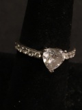 Heart Faceted 7x7mm CZ Center w/ Round CZ Accents 2mm Wide Shank Sterling Silver Engagement Ring