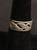 Floral Filigree Decorated 8mm Wide Eternity Design Old Pawn Signed Designer Sterling Silver Band