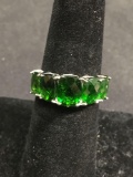 Five Graduating Cushion Checkerboard Faceted Green Gem Centers Signed Designer Sterling Silver Ring