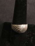 Swirl Grooved Domed Pattern 12mm Wide Tapered Sterling Silver Ring Band