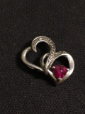 Diamond Accented Double Ribbon Interlocking Hearts 20x15mm Sterling Silver Pendant w/ 5mm Heart