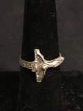 Texture Finished 14mm Wide Horizontal Orientation Old Pawn Crucifixion Sterling Silver Ring Band