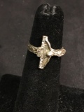 Texture Finished 14mm Wide Horizontal Orientation Old Pawn Crucifixion Sterling Silver Ring Band