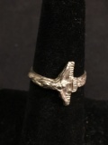 Texture Finished 14mm Wide Horizontal Orientation Old Pawn Crucifixion Sterling Silver Ring Band