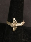 Texture Finished 14mm Wide Horizontal Orientation Old Pawn Crucifixion Sterling Silver Ring Band