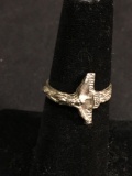Texture Finished 14mm Wide Horizontal Orientation Old Pawn Crucifixion Sterling Silver Ring Band