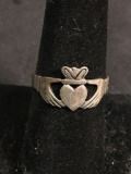 High Polished Old Pawn Irish Claddagh Design 11mm Wide Tapered Sterling Silver Ring Band