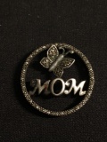 Mom & Butterfly Motif 25mm RD CZ Accented Sterling Silver Signed Designer Pendant