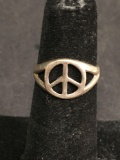 High Polished 10mm Wide Peace Sign Symbol Split Shank Sterling Silver Ring Cuff