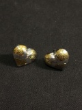 Textured & High Polished 16x16mm Puffy Heart Motif Two-Tone Pair of Sterling Silver Button Earrings
