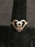 High Polished Heart & Initial H Motif 13mm Wide Tapered Sterling Silver Signet Ring Band