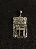 High Polished Handmade 25x13mm Rectangular Old Pawn East Indian Sterling Silver Pendant