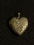 Colorful Floral Filigree Decorated Grandma Motif 20x20mm Signed Designer Sterling Silver Heart