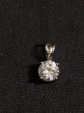 Round Faceted 6.5mm CZ Center Split Bail Solitaire Sterling Silver Signed Designer Pendant