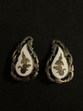 Teardrop Shaped 28x16mm Enameled Siam Designer Goddess Motif Filigree Decorated High Polished Pair