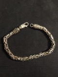 Heavy Balinese Styled 5mm Wide 8in Long Byzantine Link Sterling Silver Bracelet