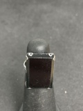 Rectangular Faceted 18x12mm Onyx Center Vintage Old Pawn Sterling Silver Ring Band