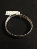 Textured & High Polished 10mm Wide 3in Round Sterling Silver Omega Bracelet