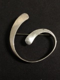 High Polished Swirl Design Old Pawn Mexico 2in Round Handmade Sterling Silver Brooch