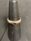 Horizontal Set 5x3mm Amethyst Center Rustic Old Pawn Sterling Silver Ring Band