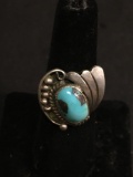 Oval 14x9mm Turquoise Cabochon Center 20mm Wide Tapered Handmade Old Pawn Native American Sterling