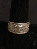 Handmade Old Pawn Mexico Signed Designer 10mm Wide Tapered Sterling Silver Ring Cuff w/ Tribal