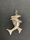 High Polished Twin Dolphin Themed 30x22mm Sterling Silver Pendant