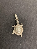 Handmade 20x12mm Petite Tortoise Themed Sterling Silver Signed Designer Pendant