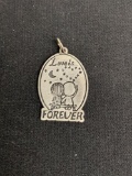 Whimsical Friends Forever 20x15mm Oval Brush Finish Signed Designer Sterling Silver Pendant