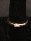 High Polished 3.5mm Wide Sterling Silver Ring Band w/ Semi-Bezel Set Pearl Center