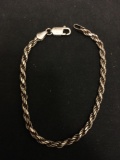Rope Link 3mm Wide 8in Long Italian Made Sterling Silver Bracelet