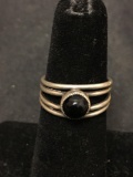 Round 5.5mm Onyx Cabochon 8mm Wide Tapered Old Pawn Sterling Silver Ring Band