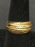 Laser Cut Finished 10mm Wide Tapered Gold-Tone Milor Designer Italian Made Sterling Silver Ring Band