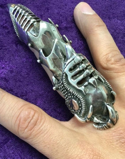 WOW Incredible Sterling Silver Heavy Armour Knight Full Finger Ring Size 9.5