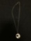 Curb Link 1mm Wide 16in Long Sterling Silver Chain w/ Round 19mm Coin Pendant