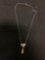 Round & Marquise Faceted CZ Accented Vintage Sterling Silver 16in Long Drop Necklace