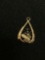 Teardrop Shaped 20x12mm Leaf Motif 14Kt Gold-Filled Pendant w/ Three Round Faceted Midnight Sapphire