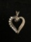 Round Faceted CZ Accented 20x20mm Ribbon Heart Sterling Silver Pendant