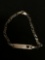 Figaro Link 3mm Wide 7in Long Sterling Silver Bracelet w/ Engravable Heart Motif ID Tag