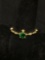 Round Faceted 4mm Green CZ Center w/ White CZ Sides Detailed Gold-Tone Signed Designer Sterling