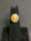 Oval 9x7mm Cat's Eye Cabochon w/ CZ Halo 14Kt Gold Plated Signed Designer Sterling Silver Ring Band