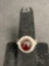 Oval 11x9mm Garnet Cabochon Center w/ CZ Halo Detailed Signed Designer Sterling Silver Ring Band