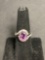 Oval Faceted 11x9mm Amethyst Center w/ Bypass CZ Halo Signed Designer Sterling Silver Ring Band