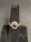Oval 8x6mm Amethyst Cabochon Center w/ CZ Halo Rope Detailed Gold-Tone Signed Designer Sterling