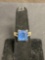 Radiant Faceted 11x9mm Blue Gem Center Split Shank Vintage Old Pawn Signed Designer Sterling Silver