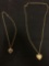 Lot of Two Gold-Tone Alloy Fashion Heart Pendants w/ Chains, One w/ CZ Accents & One w/ Sapphire CZ